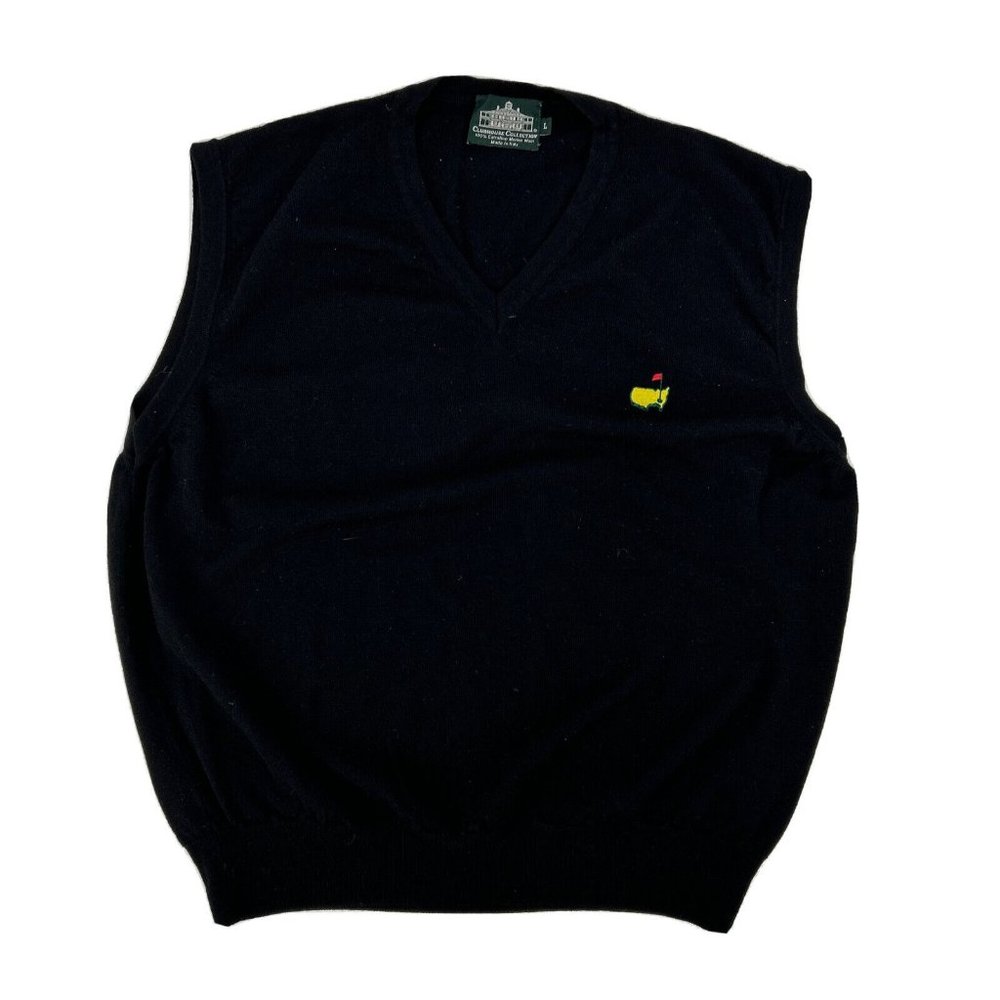 Mens Masters Clubhouse Collection Sweater Vest Black L Merino Wool Made in Italy